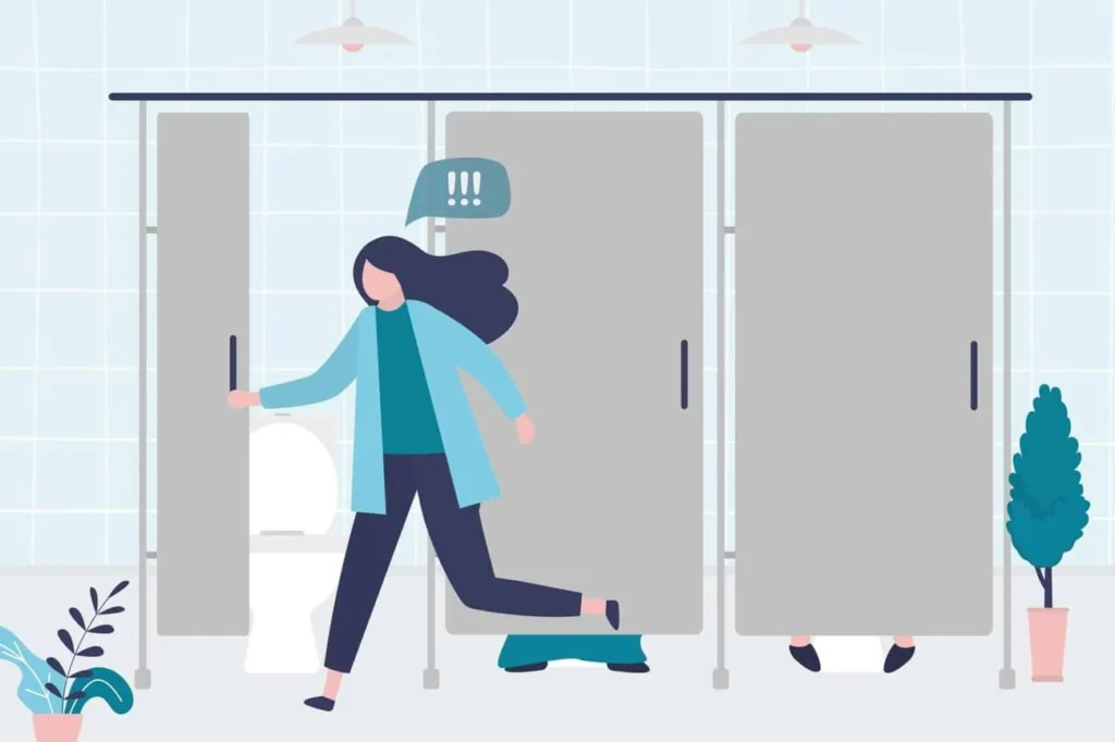 graphic of Urine incontinence Norfolk woman running to the toilet.
