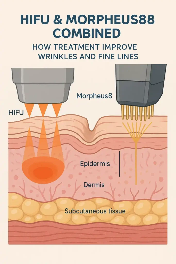 Diagram showing HIFU & Morpeus8 Norfolk and the benefits for reduction in wrinkles and fine lines